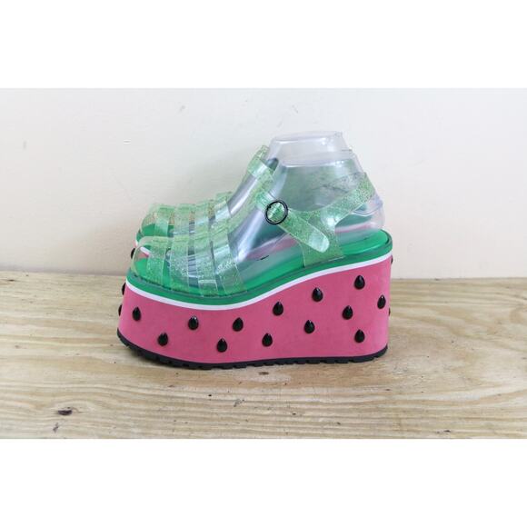 Sugar Thrillz Platform Jelly Shoes 9M WaterMelon Buckle 4.5" Slip Pon Jeweled - Picture 2 of 14
